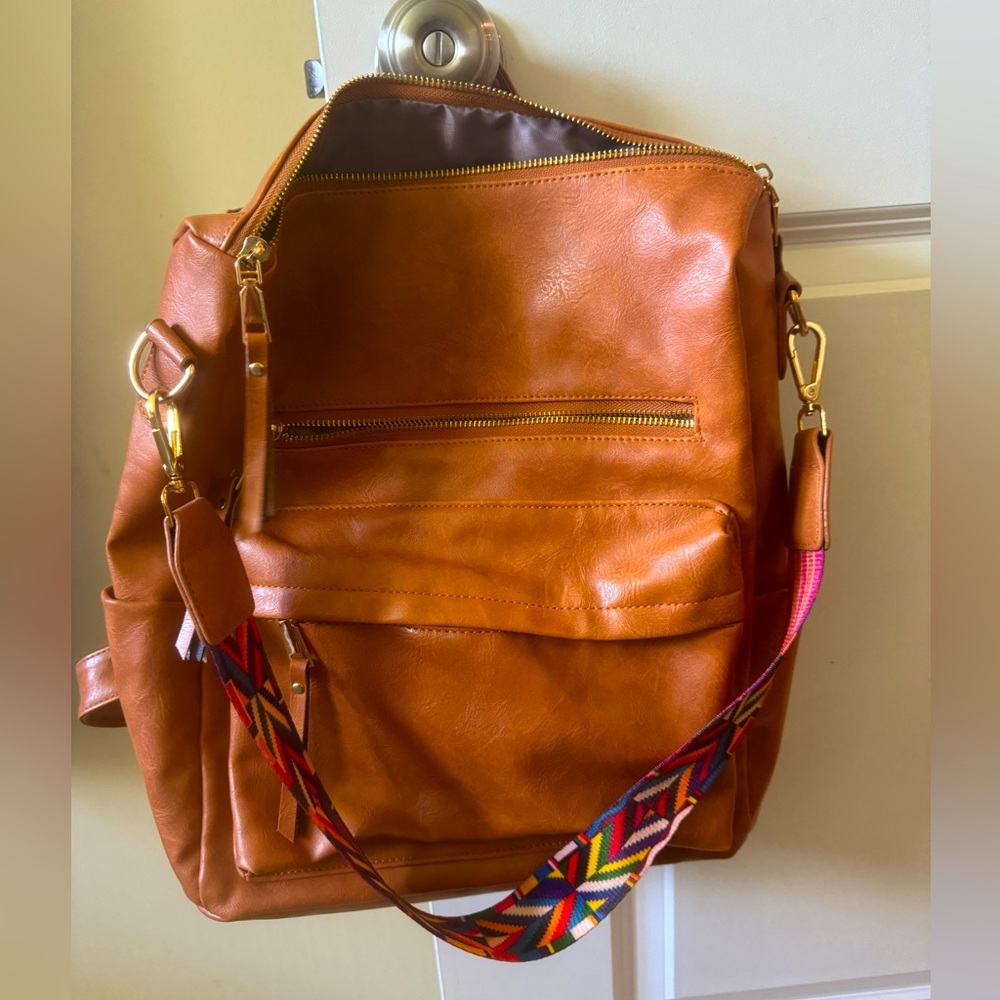 🩵💙❤️Vegan Leather Cognac Backpack 🤎💜💙🩵